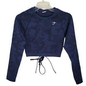 Gymshark Women's Blue‎ Adapt Camouflage Seamless Long Sleeve Crop Top Size S
